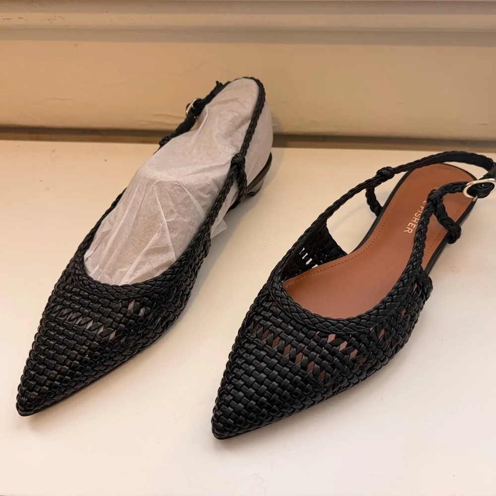 Marc Fisher Black Woven Slingback Flats - Kelysa style - Picture 6 of 14